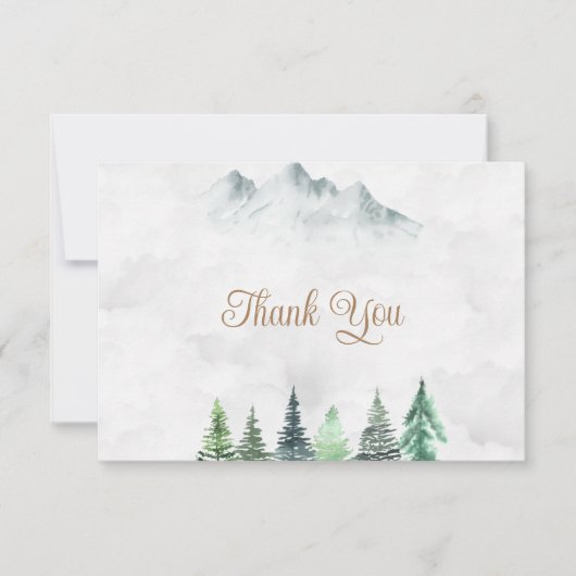 Rustige bergen en Waterverf-bruiloft Bedankkaart (Voorkant)