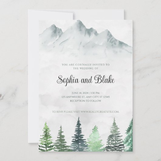 Rustige bergen en Waterverf-bruiloft Kaart (Voorkant)