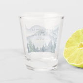 Rustige bergen Forest Waterverf Wedding Memento Shot Glas (Achterkant)