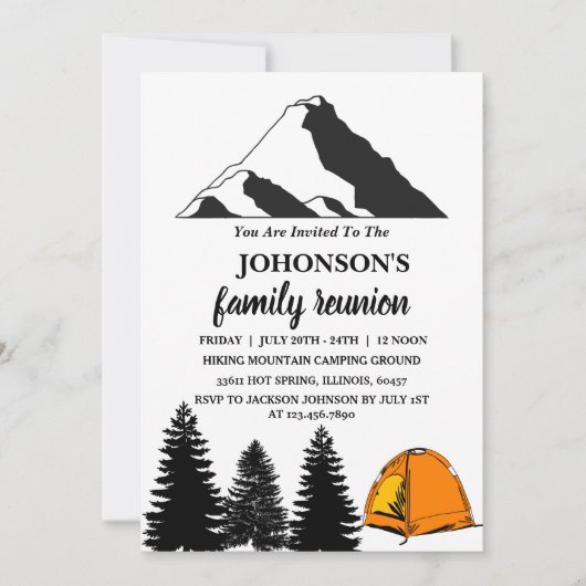 Rustige bergen Pine Camping Family Reunion Kaart (Voorkant)
