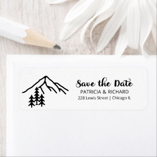 Rustige bergen trouwkaart save the date label