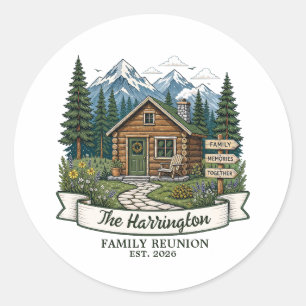 Rustige berghut familiebijeenkomst ronde sticker