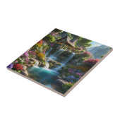 Rustige berghut watervallen bloemen tegeltje (Zijkant)