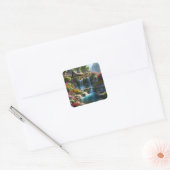 Rustige berghut watervallen bloemen vierkante sticker (Envelop)