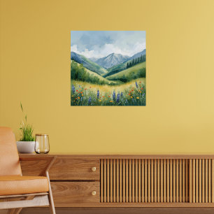 Rustige bergweide - Waterverf Natuur Muur Poster