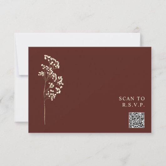 Rustige biet Rood Gypsophila QR Code Weddenschap RSVP Kaartje (Voorkant)