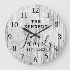 Rustige Black and White Wood Family Name Farmhouse Grote Klok