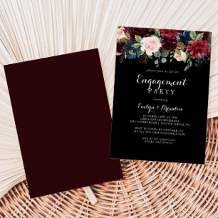 Rustige Black Botanical Engagement Party Kaart