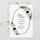 Rustige Black en White Sunflower Floral Wedding Save The Date (Voorkant / Achterkant)