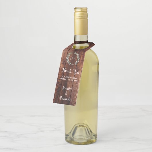 Rustige bladeren Hé bruiloft Flessenhanger (Schuin)