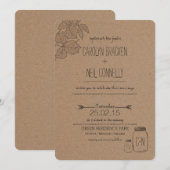 Rustige bladeren | Mason Jar|Heart Wedding Invitat Kaart (Voorkant / Achterkant)