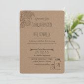 Rustige bladeren | Mason Jar|Heart Wedding Invitat Kaart (Staand voorkant)