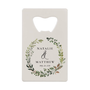 Rustige bladeren met herfst winterbruiloft kredietkaart flessenopener