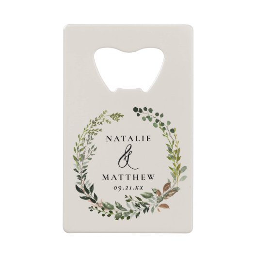 Rustige bladeren met herfst winterbruiloft kredietkaart flessenopener (Voorkant)