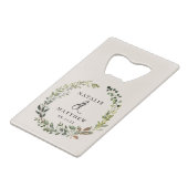 Rustige bladeren met herfst winterbruiloft kredietkaart flessenopener (Voorkant Gekanteld)