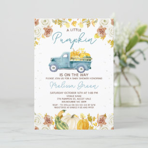 Rustige Blauwe Bruine Herfst Pompoen Truck Baby Sh Kaart