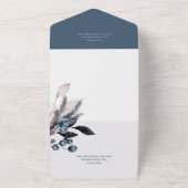 Rustige Blauwe en Witte Winterbladcode QR-code All In One Uitnodiging (Buitenkant)