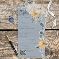 Rustige Blauwe Geel en Witte Floral Blue QR Code