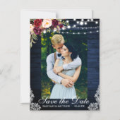 Rustige Blauwe Hout Floral Lights Sla de datum op Magnetische Uitnodiging (Voorkant)