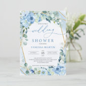 Rustige blauwe Rozen Gold Geometric Wedding Shower Kaart (Staand voorkant)