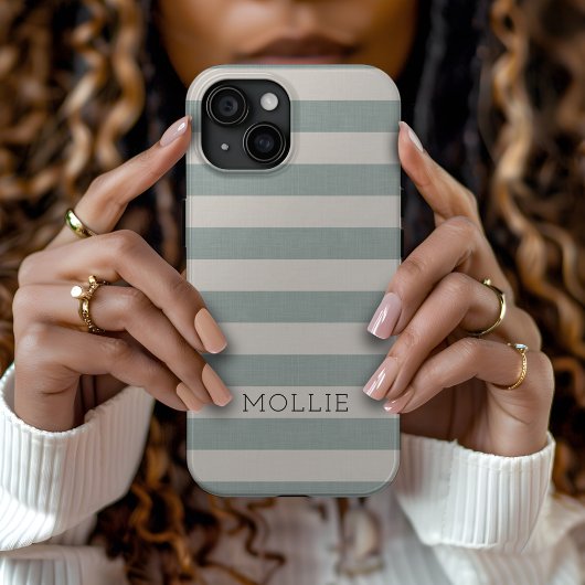 Rustige Blauwe Stripes Monogram Case-Mate iPhone Case