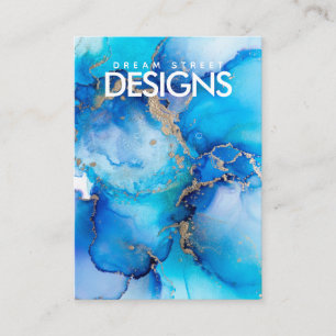 Rustige blauwe Waterverf Gold Earring-kaart Visitekaartje