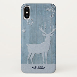 Rustige Blauwe Wood Reindeer Country Kerstmis iPhone X Hoesje