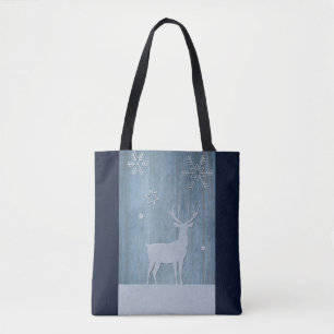 Rustige Blauwe Wood Reindeer Country Kerstmis Draagtas