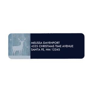 Rustige Blauwe Wood Reindeer Country Kerstmis Etiket