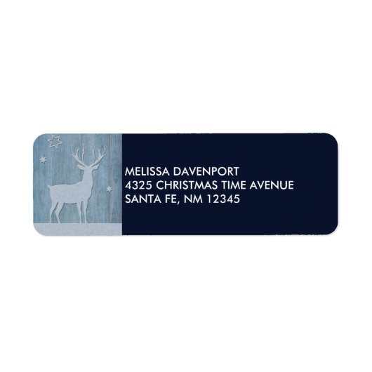 Rustige Blauwe Wood Reindeer Country Kerstmis Etiket (Voorkant)