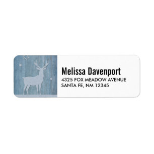 Rustige Blauwe Wood Reindeer Country Kerstmis Etiket