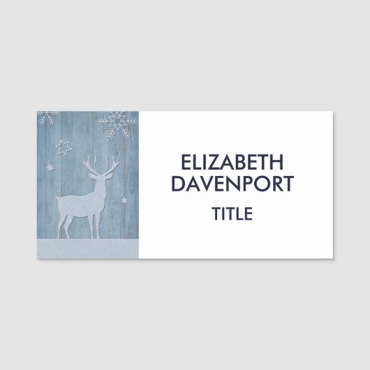 Rustige Blauwe Wood Reindeer Country Kerstmis Naamplaatje (Voorkant)