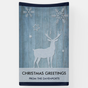 Rustige Blauwe Wood Reindeer Country Kerstmis Spandoek