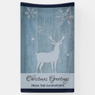 Rustige Blauwe Wood Reindeer Country Kerstmis Spandoek