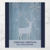 Rustige Blauwe Wood Reindeer Country Kerstmis Wijn Etiket (Enkel label)