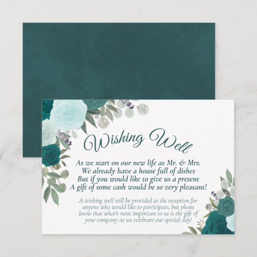 Rustige Blauwgroen Boho Floral Wedding Goed Informatiekaartje (Voorkant / Achterkant)