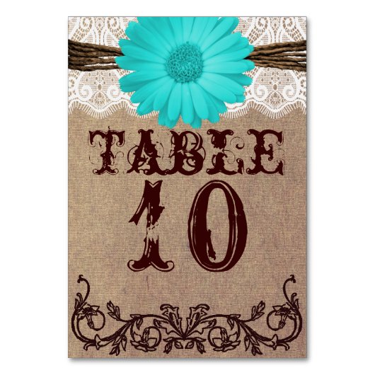 Rustige Blauwgroen Daisy Wedding Table Number Card Kaart (Voorkant)