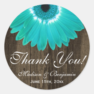Rustige Blauwgroen Gerber Daisy Wedding Bedankt St Ronde Sticker