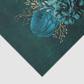 Rustige Blauwgroen goudgrafische Floral Tissuepapier (Detail)