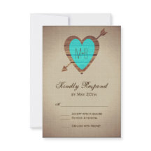 Rustige Blauwgroen heart Arrow Wedding RSVP-kaarte