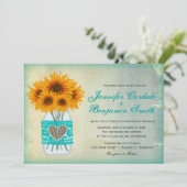 Rustige Blauwgroen Mason Jar Sunflower Wedding Inv Kaart (Staand voorkant)