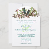 Rustige  Blauwgroen Vogelroze Bloom Wedding Invite Kaart (Achterkant)