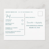 Rustige Blauwgroen Waterverf Foliage Wedding RSVP Uitnodiging Briefkaart (Achterkant)