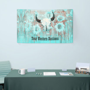 Rustige Blauwgroen Westerne bull Sull Sunflower op Spandoek