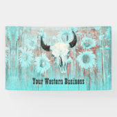 Rustige Blauwgroen Westerne bull Sull Sunflower op Spandoek (Horizontaal)