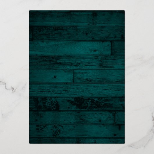 Rustige Blauwgroen Wood String Lights Wedding Folie Uitnodiging (Achterkant)