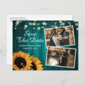 Rustige Blauwgroen zonnebloem bespaart de datum fo Aankondigingskaart (Voorkant / Achterkant)