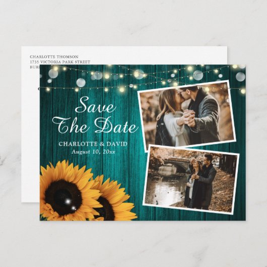 Rustige Blauwgroen zonnebloem bespaart de datum fo Aankondigingskaart (Voorkant / Achterkant)