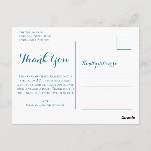 Rustige Blauwgroen zonnebloem Weddenschap Bedankt Briefkaart (Achterkant)