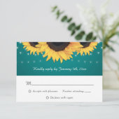 Rustige Blauwgroen zonnebloembruiloft RSVP Kaartje (Staand voorkant)